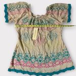 NWT! Urban Mangoz Colorful Beaded Boho Tunic Blouse Size Small #166 Tan Photo 2