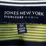 Jones New York  3X Striped Navy, Lime & White Button Front Shirt Long Sleeves Photo 6