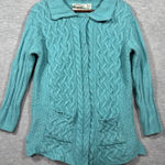 Aran Crafts Womens Sweater M Teal Cable Knit 100% Merino Wool Cardigan‎ Blue Size M Photo 0