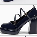 NWT Coutgo Women’s Navy Patented Leather Mary Jane Chunky Platform Size 8 Blue Photo 3
