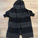 Vince Cashmere Wool Black Striped Short Sleeve Open Front Hooded Cardigan Size S Photo 0