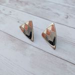 Vintage Stud Earrings Statement Burnt Orange, Cream, Black, Gold Tone Photo 2