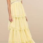 Lulus  NWT Reed Light Yellow Tiered Lace A-Line Open-Back Flowy Maxi Dress XS Photo 0