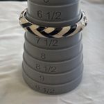 Vintage Hinged Black and White Striped Across Enamel Bracelet Tone Photo 3