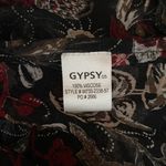 Gypsy 05 Women M Black Cream Red Floral Midi Dress Sheer Flutter Sleeve Hanky Photo 9