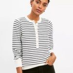 Loft  Scalloped Henley Striped Sweater‎ Women's Small Gray Preppy Classic Career Photo 2