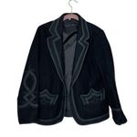 None Black Blazer Wool Appliqué Design Two Button Closure VINTAGE Retro Photo 4
