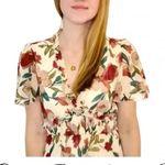 Garden Party Floral Slit Maxi Dress Ruffle Hem Waistband Autumn Beige Boutique Tan Size XL Photo 4