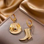 Anthropologie Cowgirl Earrings Gold Tone Western Boot Hat Dangle Drop Earrings Photo 3