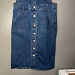Women’s Denim Overall Dress Medium Button Front Jean Jumper Skirt Casual 34” White Photo 4