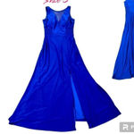 Morgan & Co. Blue Maxi Plunging V neck, Side Mesh Cutouts A Photo 0