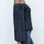 ZARA  textured navy tweed flare sleeves off the shoulder top Photo 2