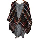 Steve Madden Reversible Plaid Houndstooth Poncho Cape Shawl OSFM Women Photo 1