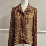 Unique Vintage  Long Sleeve Collared Button Up Floral Blouse Top Brown Medium M Photo 10