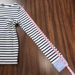 J.Crew Factory Striped Top Cotton Black & White Boatneck Blue Cuffs Size XXS Photo 7