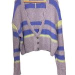 Free People Women's Sz M Neptune Blue Stripe Fine Time Button Down Cardigan Soft Photo 0