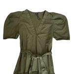 ZARA Women’s Puff Short Sleeve Fit And Flare Olive Green Cotton Midi Dress Sz S Photo 2