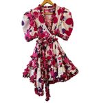 CeliaB Obsidiana Ruffle Puff Sleeve Mini Dress XS Pink Red Floral NWT White Photo 2