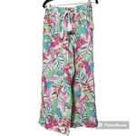 Cynthia Rowley  sz small 100% linen floral pants elastic waist string tie pockets Photo 12