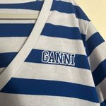 Ganni  Logo Blue Striped V Neck Graphic Tee size medium Photo 3