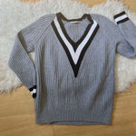 Joan Vass  Deep V Knit Printed Detailed Sweater large Photo 0