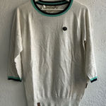 Naketano  White Marble Melange Sweater with Teal Trim Photo 0