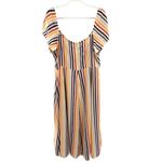 Leith  Beige Large Colorful Stripe Midi Dress Bow Cut Out Brunch Weekend‎ Elastic Photo 4