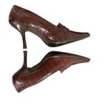 Alfani Y2K VTG. BROWN CROC LEATHER BUCKLE LOAFER HEELS SZ. 8 EUC Photo 6