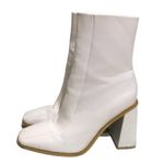 Square Toe Faux Leather Heeled Boots White Size 9 Photo 8
