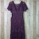 J’s Collections Size 10 Beaded Soutache Evening Gown Dark Plum Short Sle… Purple Photo 5