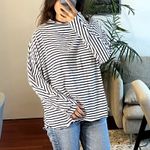 Frank & Eileen Effie Funnel Neck Capelet White Navy top long sleeve size L Photo 1