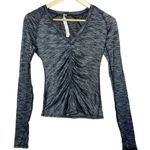 Lululemon  Interval Long Sleeve Black Grey Ruched V-Neck Long Sleeve Shirt Size 4 Photo 0