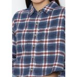 American Eagle  cozy cabin cropped blue plaid flannel xsmall Photo 9
