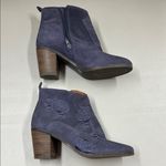 Lucky Brand  Pexton Suede Leather Boots Zip Floral Moroccan Blue Ankle Bootie 7.5 Photo 2