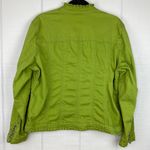 Chico's Chico’s Platinum Green Denim Jacket Ruffle Trim Silver Hardware Size 2 Photo 2