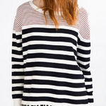 ZARA STRIPED SWEATER CREWNECK LONG SLEEVE KNIT BOXY OVERSIZED WOMENS SIZE S Photo 0