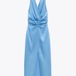 ZARA  Dress Midi Satin Blue Photo 2