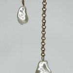 Faux Pearl Charm Long Textured Chain Link Gold Tone Necklace Photo 2