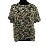 T Tahari T‎ Tahari Womens Burnout Boxy Camo Abstract Short Sleeve Top Olive Medium NWT Photo 1