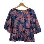 Chico's Floral Bubble Hem Top Size 3 XL Multicolor Puff Sleeve Cotton Boho Artsy Photo 1