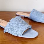 Anthropologie Latigo • Sofie Fringed Slide Sandal woven mules flat blue suede Photo 0