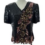 Vintage Stenay Sequenced Silk Black rose gold short sleeved formal top size XL Photo 0