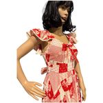 American Vintage Vintage Ruffled Prairie Apron style red white floral patchwork dress size XS Photo 4
