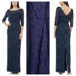 JS Collections  Navy Metallic Soutache Gown Photo 1