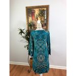Allison Brittney Shift Dress Womens Medium Blue Paisley Square Neck Stretch Photo 2