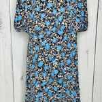 Ann Taylor NWT Blouson Midi Dress Navy Floral Sz 14 Short Sleeve Lined Photo 0
