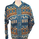 Norwegian Vintage Patterned Knit Cardigan Sweater, Large Blue Photo 0