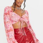 Pretty Little Thing Sold Out Pink Floral Print Ring Tie Crop Top Photo 2