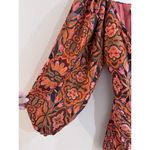 Dress Forum LA Wrap Dress Orange Pink Floral Paisley Long Balloon Sleeves Small Red Photo 3