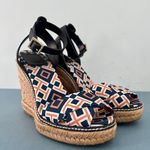 Tory Burch Criss Cross Blue & Orange Canvas Espadrille Jute Wedge Sandals Photo 0